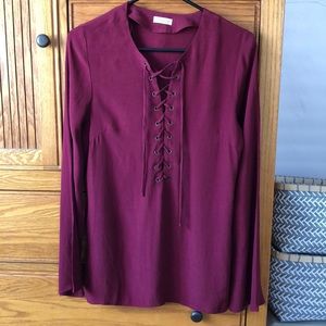 Maroon long sleeved LF blouse, size M